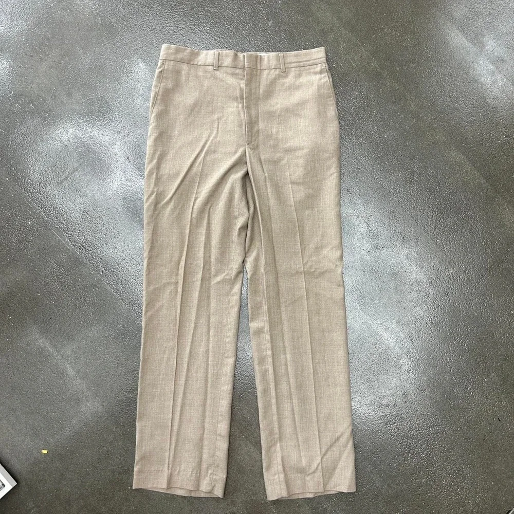 Vintage 80s Haggar Tan Single‎ Stitch 34x32 Trouser Dress Pants